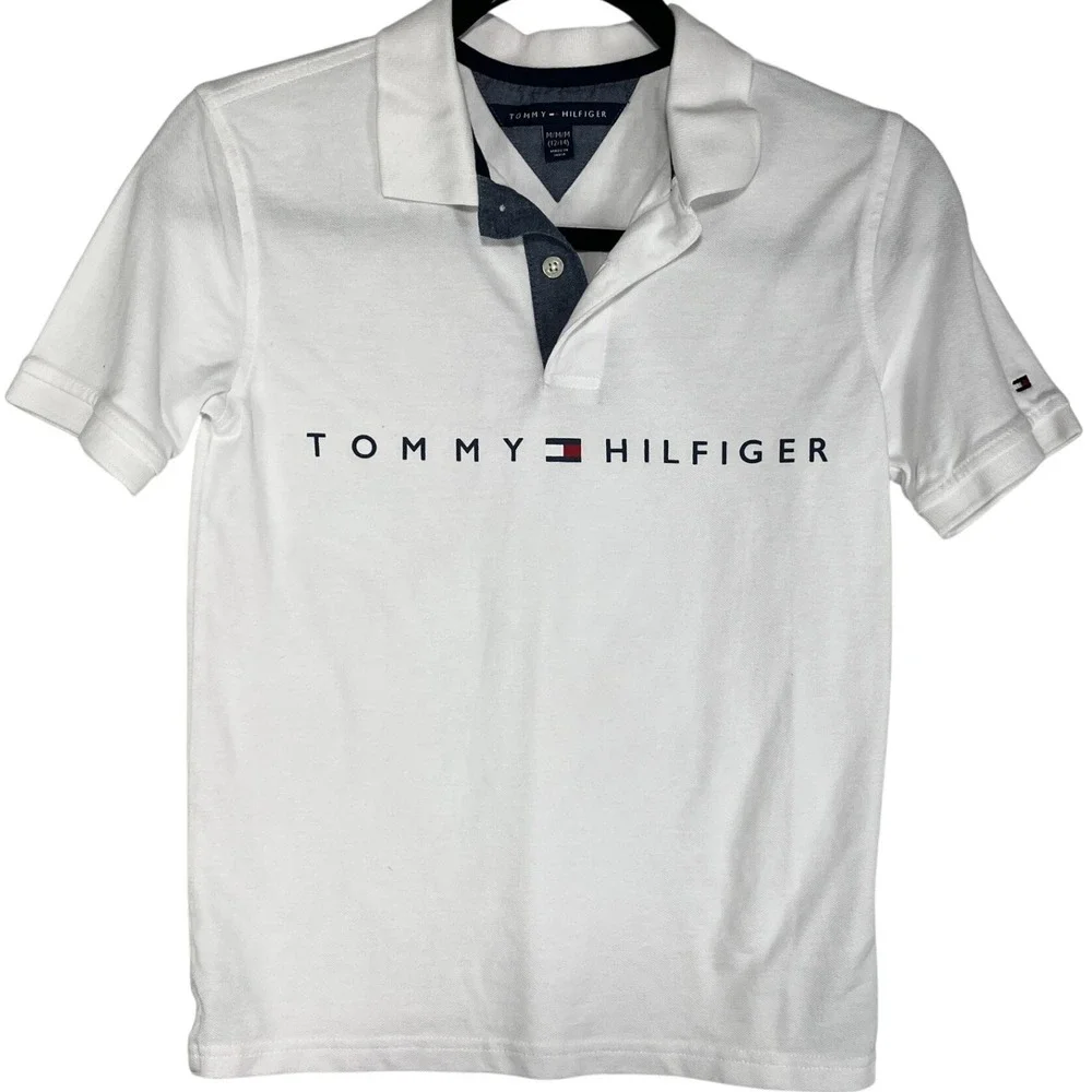 Tommy Hilfiger Polo Shirt‎ Logo Short Sleeve White Casual Top Size M